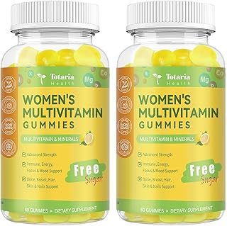 (2 Packs) Sugar Free Multivitamin Gummies for Women 14+ w/Iron, Inositol, Folate, Biotin, Womens Daily Multivitamin Gummy w/Vitamin A, D, C, B, Support Hair, Skin, Energy, Immune, Lemon Flavor