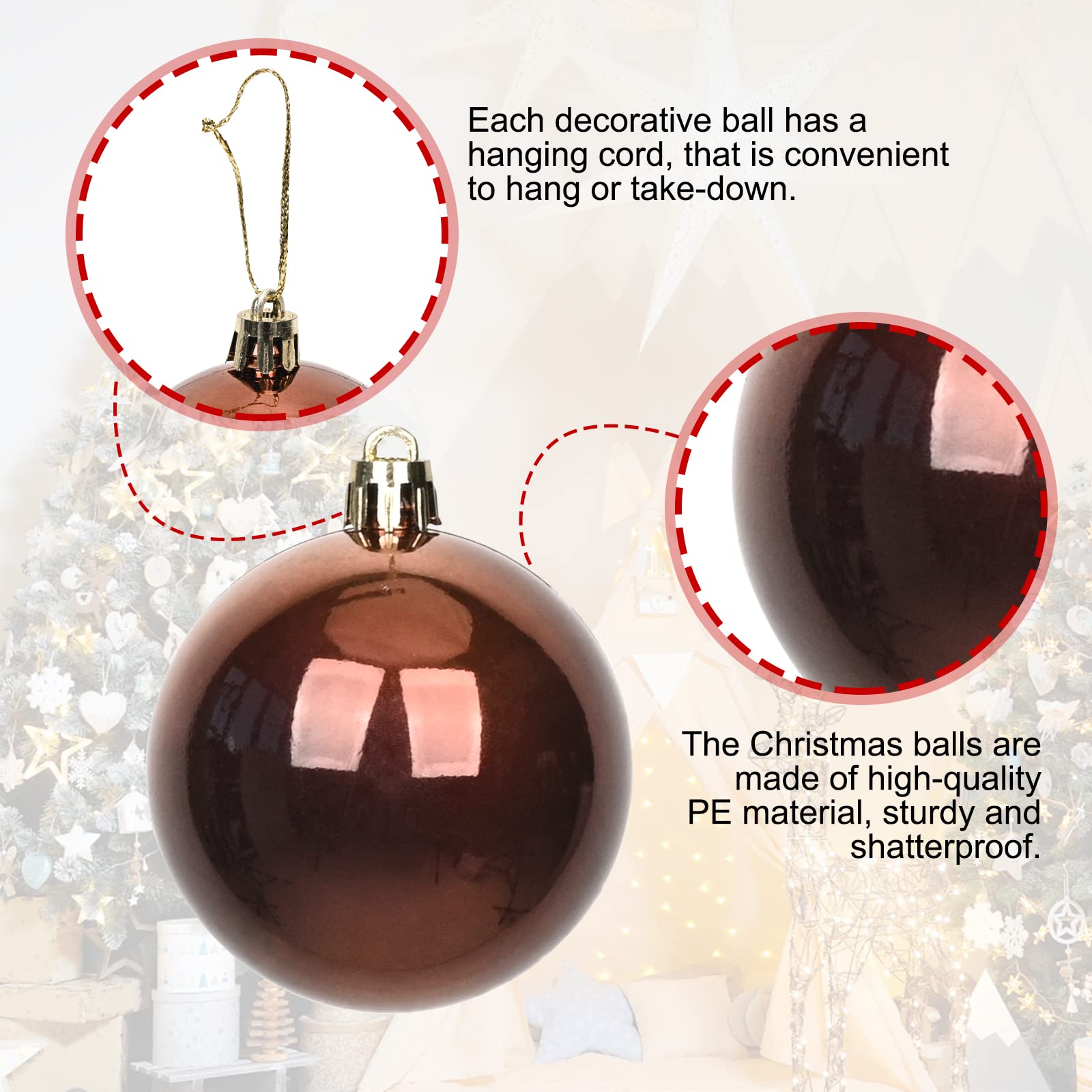 100 bolas de árbol de Navidad, adornos de bolas de Navidad marrones para árbol de Navidad, decoraciones colgantes inastillables para árbol de Navidad