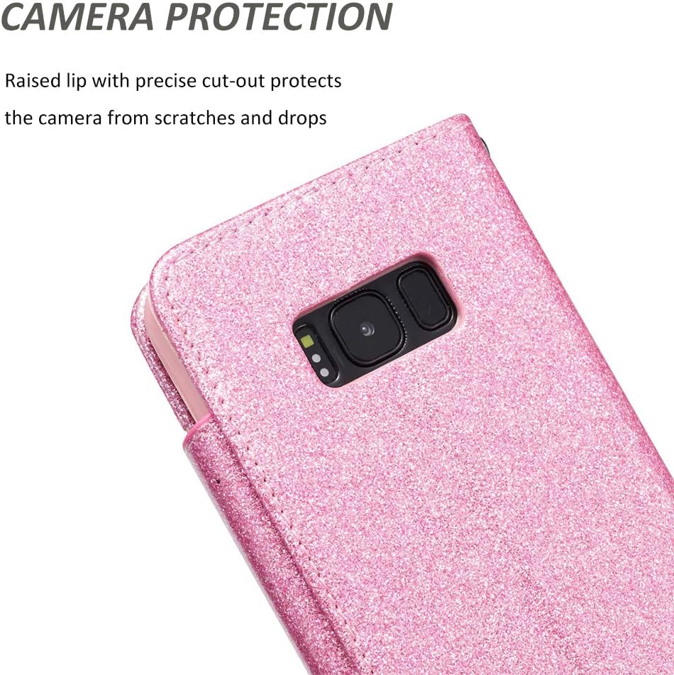 UEEBAI Case for Galaxy S7 Edge,Luxury Bling Glitter Case [Big Magnetic Buckle] [Card Slots] Stand Funtion [Support Wireless Charging] PU Leather Flip Wallet Cover for Samsung Galaxy S7 Edge - Pink