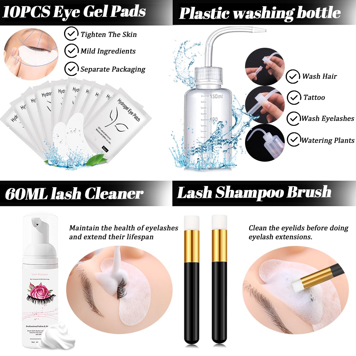 Kit d'extension de cils pour débutants avec tête de mannequin de cils, paupières remplaçables, faux cils, bandes d'entraînement pour cils, vaporisateur facial, pince à épiler, colle, ventilateur USB