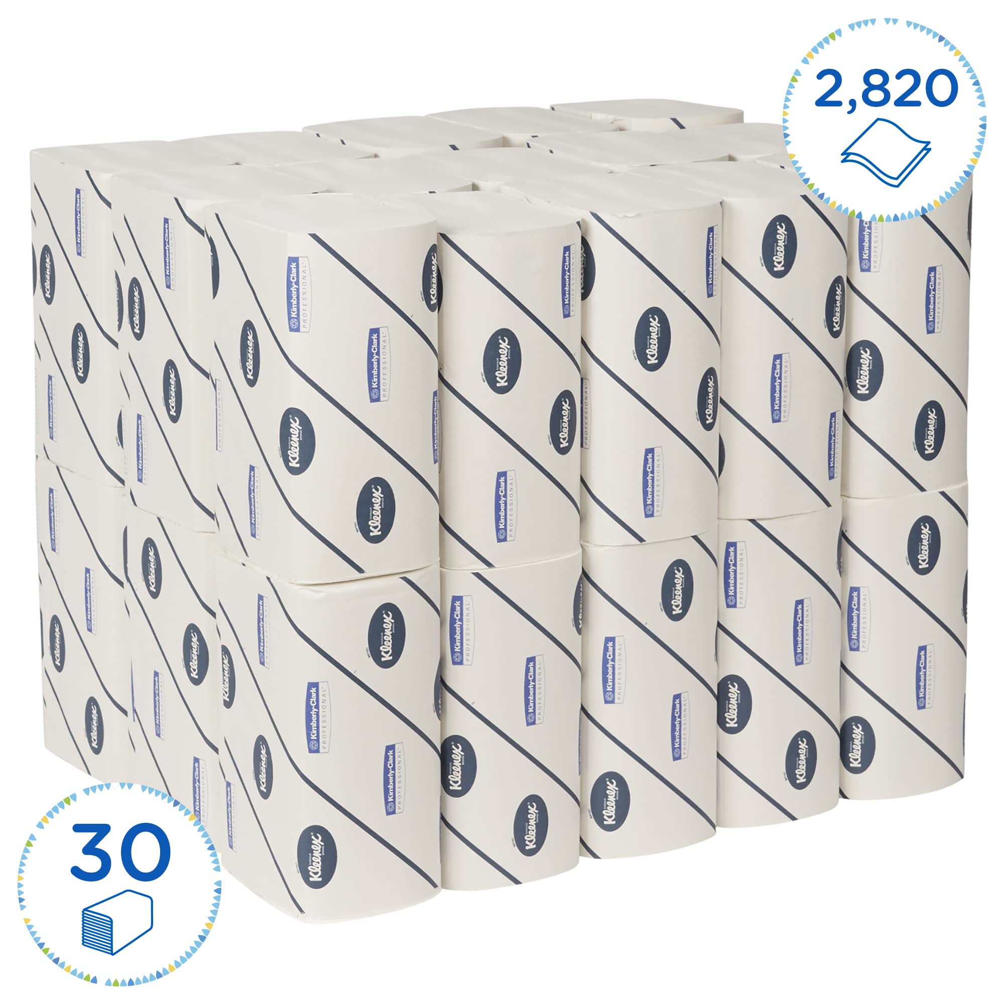 Ręczniki do rąk składane naprzemiennie Kleenex Ultra 6772 — 30 opakowań x 94 białe, 2-warstwowe arkusze