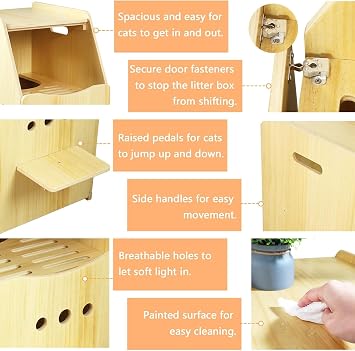 Top Entry Cat Litter Box,Tall Enclosed Enclosure Furniture with Stairs for Cats,Wooden Washroom with Filter for Kitty,Best Hidden,Dog Free, Odor Hiding Cabinet, 21.7 x16.1 x 28.7(White)