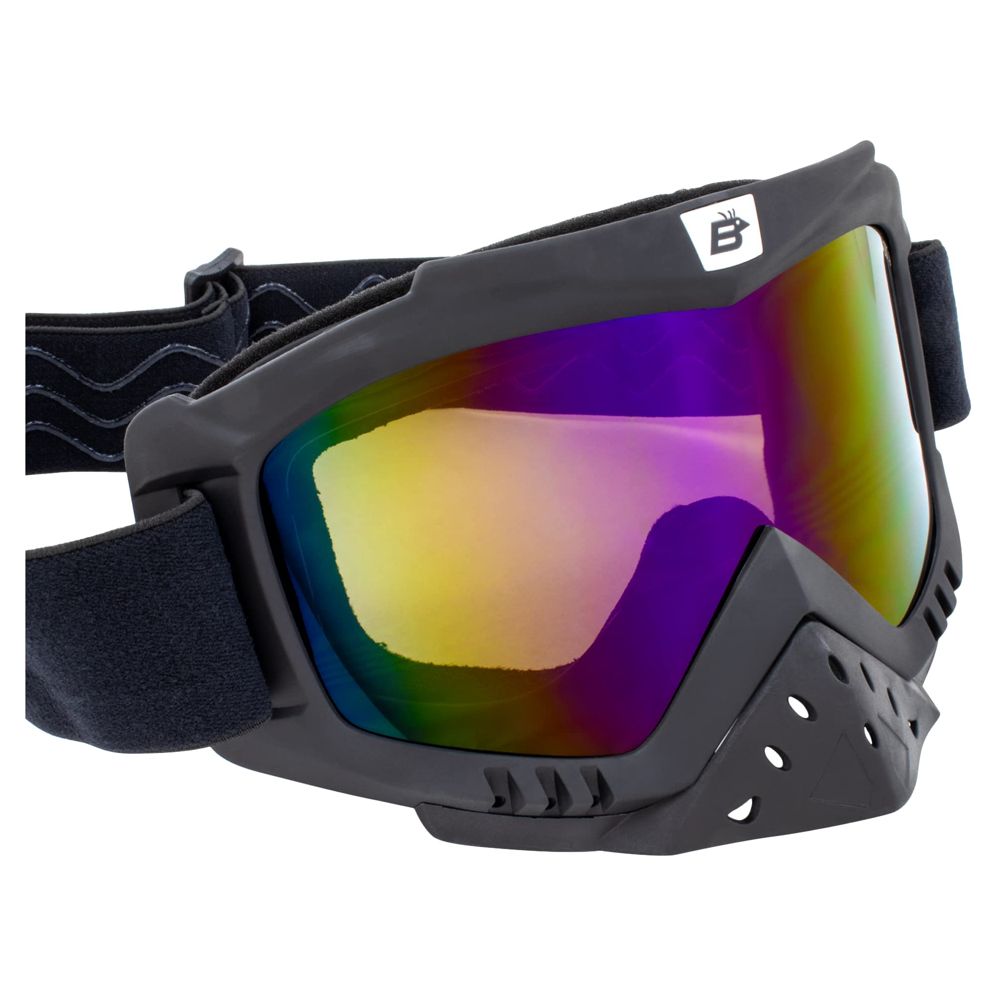 Birdz Lunettes Toucan Moto ATV Rembourrées Protège-nez amovible Verres miroir rouge et bleu