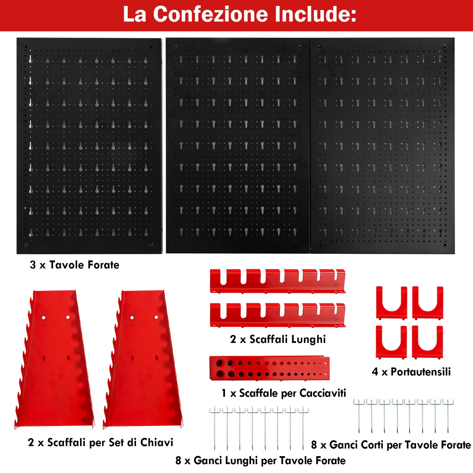 GYMAX Set di Pannello Portautensili, con Porta chiave inglese e Ganci, Adatto per Utensili di Tutte le Dimensioni, Compatto e Salvaspazio (Stile 2)