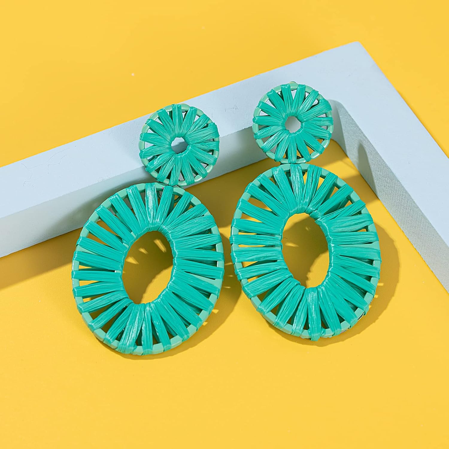 Statement Raffia Earrings Boho Drop Dangle Earrings for Women Handmade Fashion Earring Bohemian Gift Jewelry for Girls - Image 4