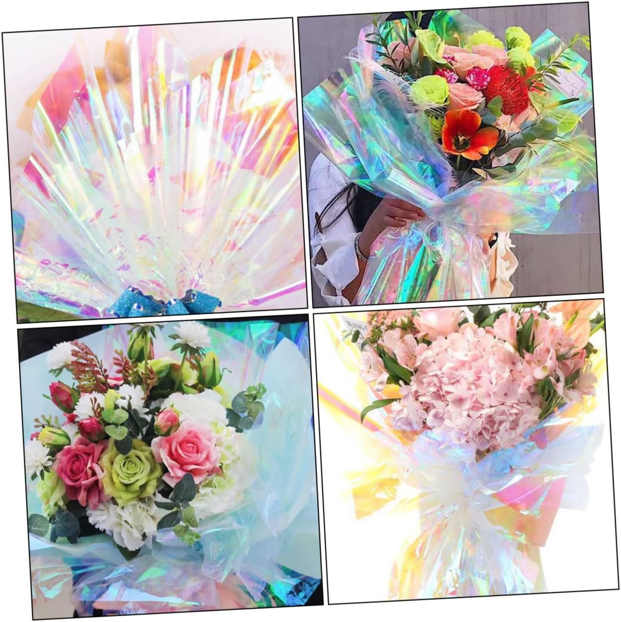 Anneome Cellophane Iridescent Film Paper for Flower Wrapping Crafts Party Decorations and Wrapping Rainbow Gradient Transparent Wrap