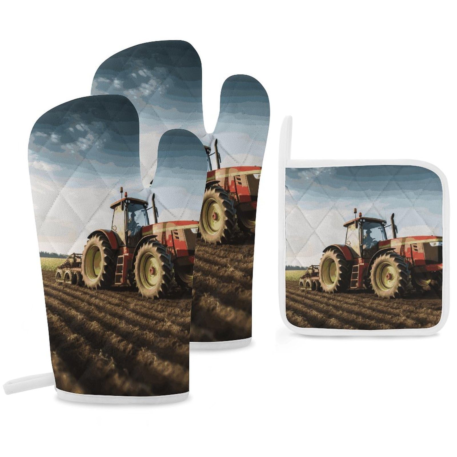 Gants de cuisine tracteur et maniques isolantes design ferme pour la cuisson