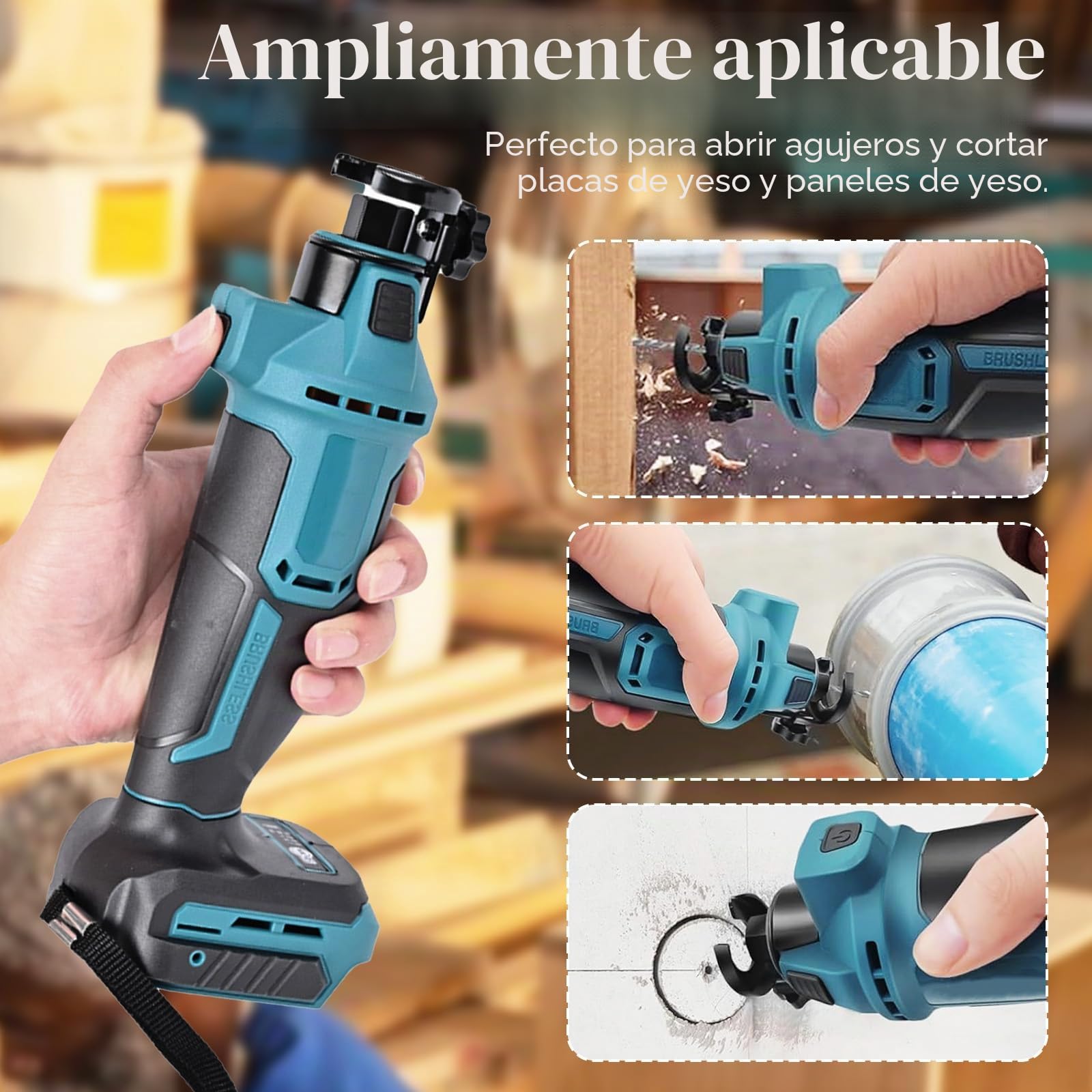 Fresadora para Pladur Compatible con Batería Makita 18V, Herramientas Pladur Rotativa Eléctrica de Mano sin Escobillas 30000RPM para Cortar Madera Paneles (Sin Batería ni Cargador)
