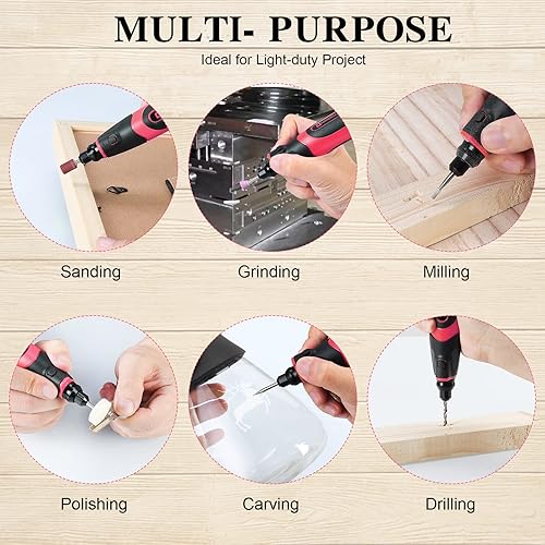 Miniatura 6 de HARDELL Herramienta rotativa inalámbrica de 4 V, kit de mini herramientas rotativas mejoradas de 18000 RPM con 74 accesorios, herramienta rotativa