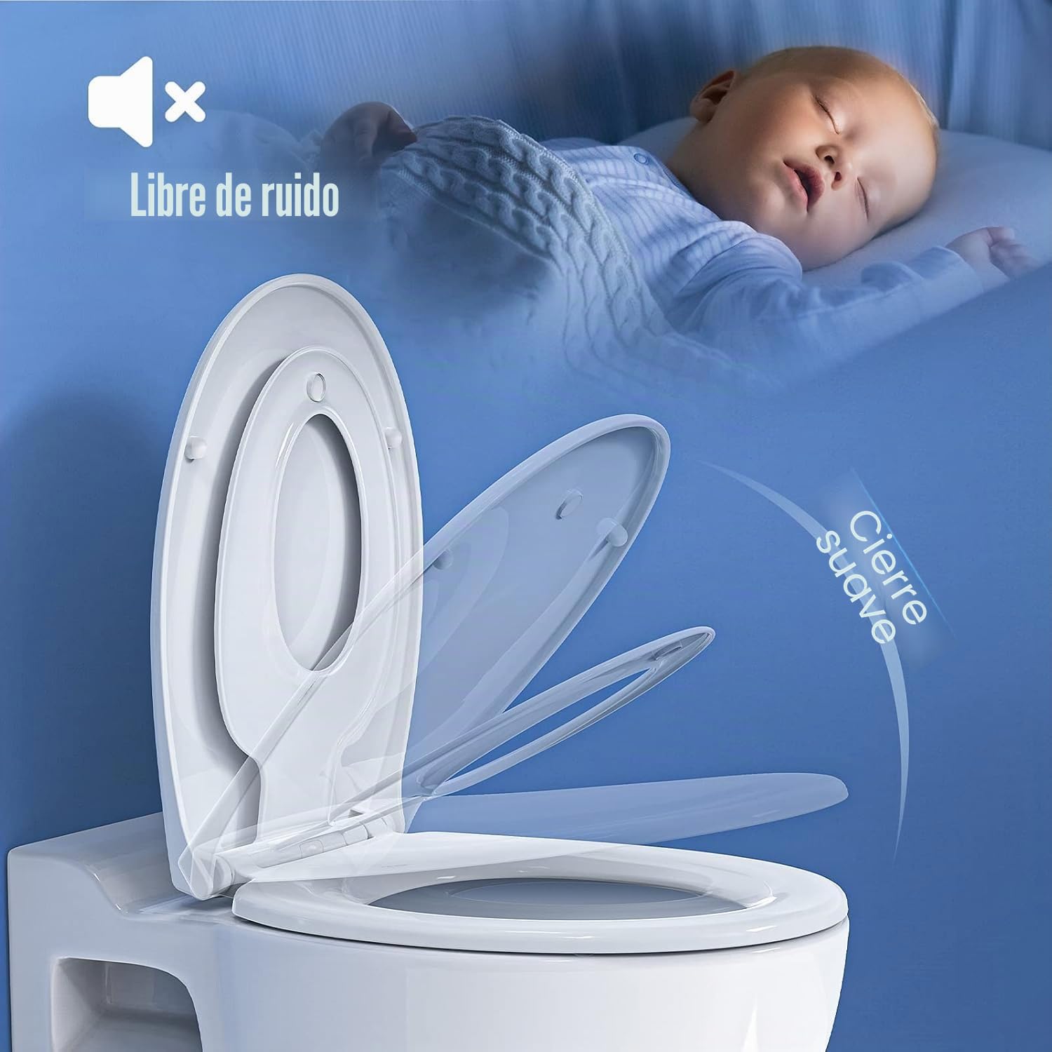 STOREMIC Tapa de inodoro con dispositivo automático de descenso automático, asiento de inodoro con cierre magnético para niños, función de liberación rápida, con bisagras ajustables, forma de O