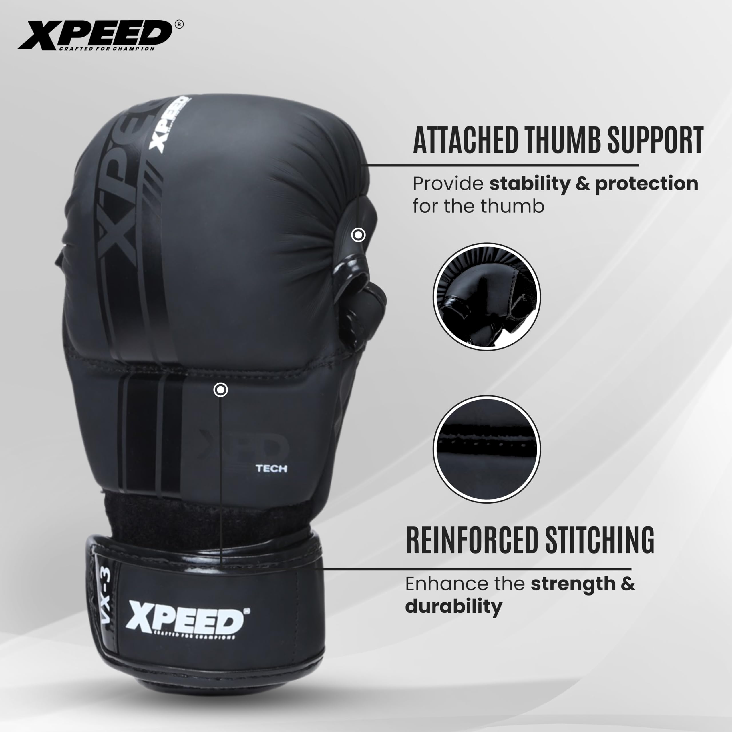 XPEED Striking MMA Guanti | Guanti da Grappling in PU opaco per arti marziali, sport da combattimento, MMA | Guanti da allenamento | Guanti sportivi versatili | Chiusura avvolgente con gancio e anello