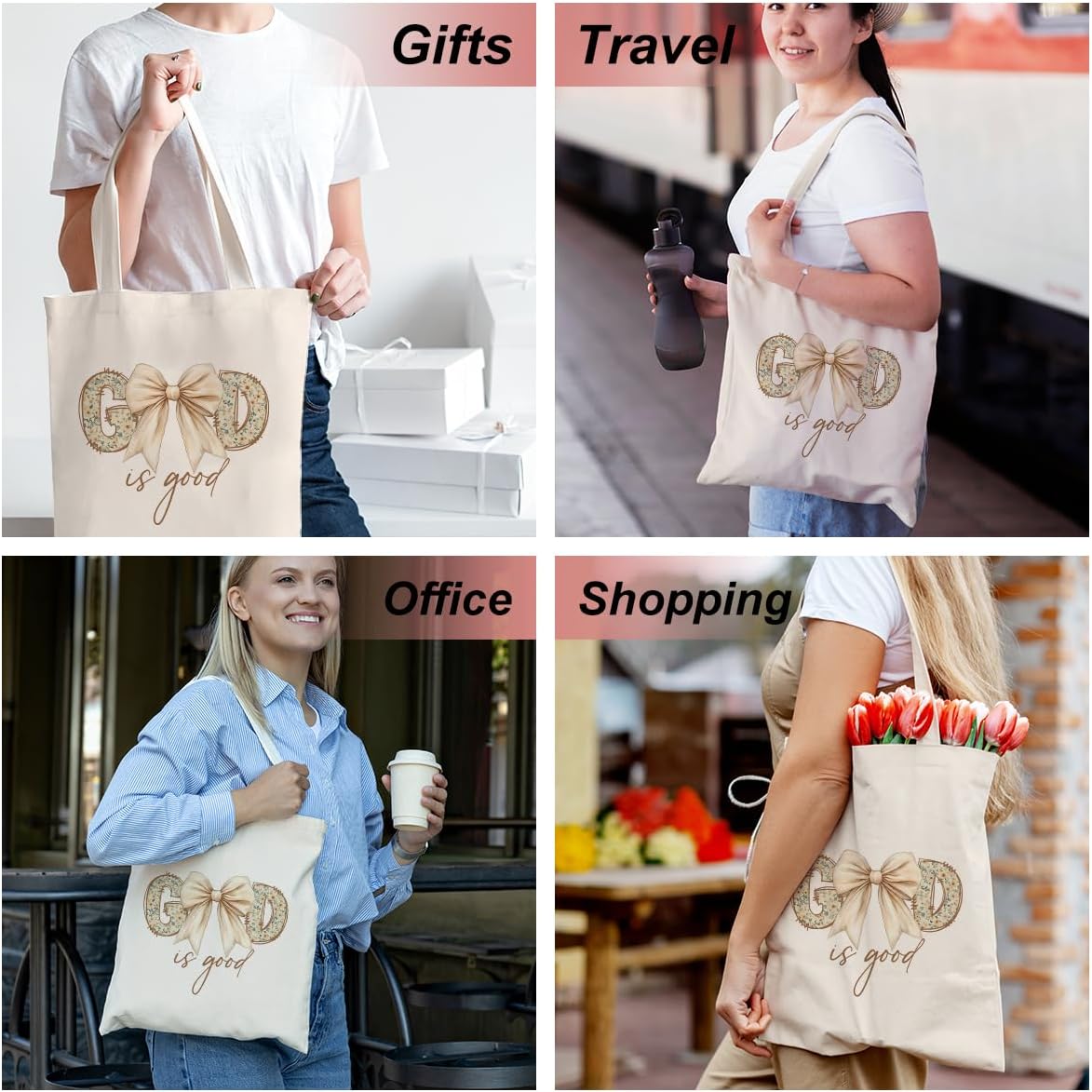 Inspirational Christian Gifts Canvas Tote Bag for Women Girls Christmas Friendship Birthday Grocery Bags - Image 5