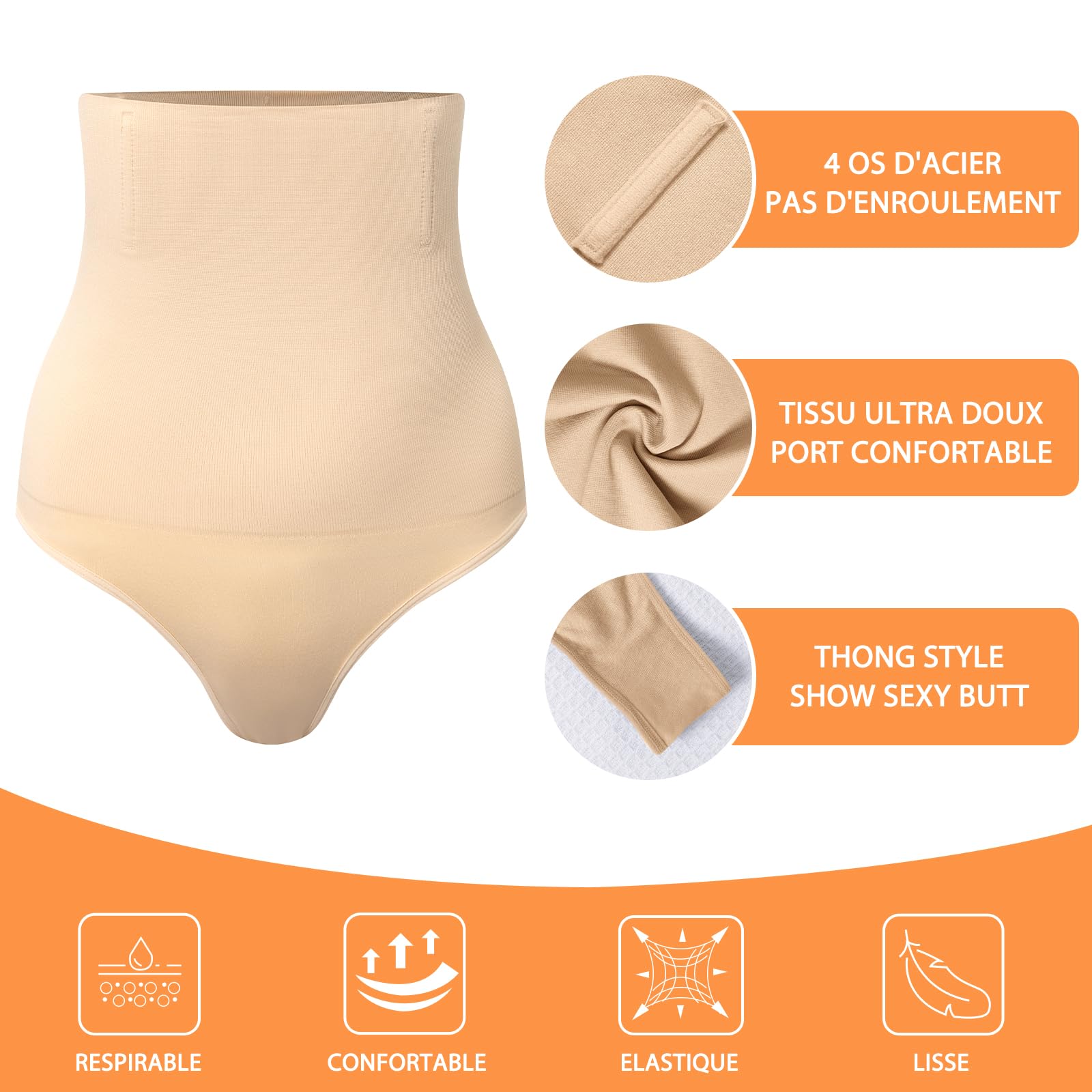 String Gainante Femme Ventre Plat Invisible Taille Haute Shapewear Thong