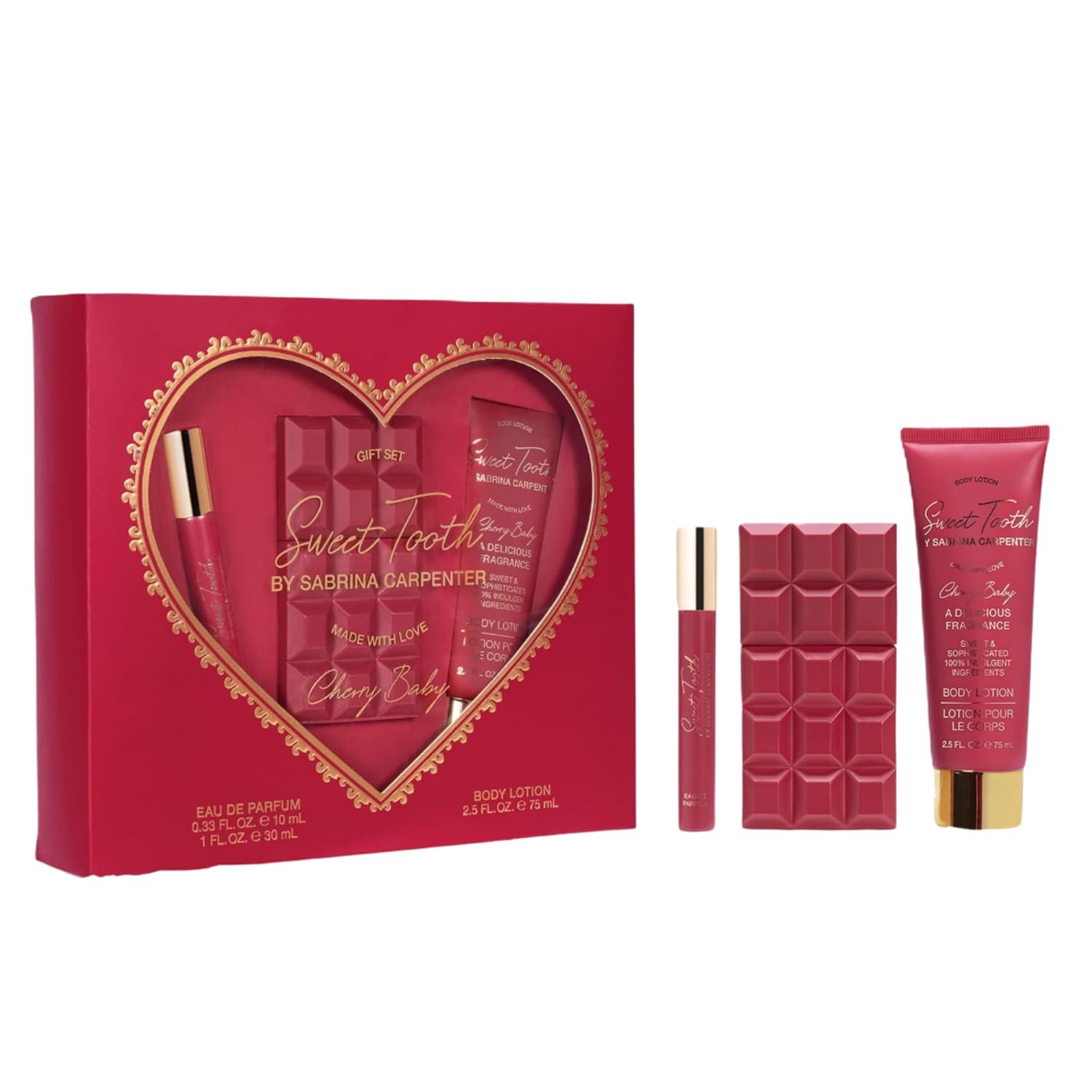 SCENT BEAUTY Sweet Tooth by Sabrina Carpenter Cherry Baby Gift Set, Eau de Parfum and Body Lotion, 3 Piece Fragrance Collection