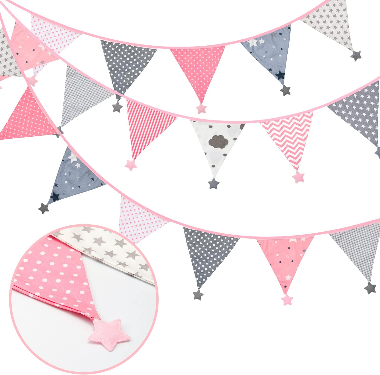 BANDEROLE,Pink--Banderoles En Tissu Coton Coloré De 230cm, Fanion, Bannière, Guirlande