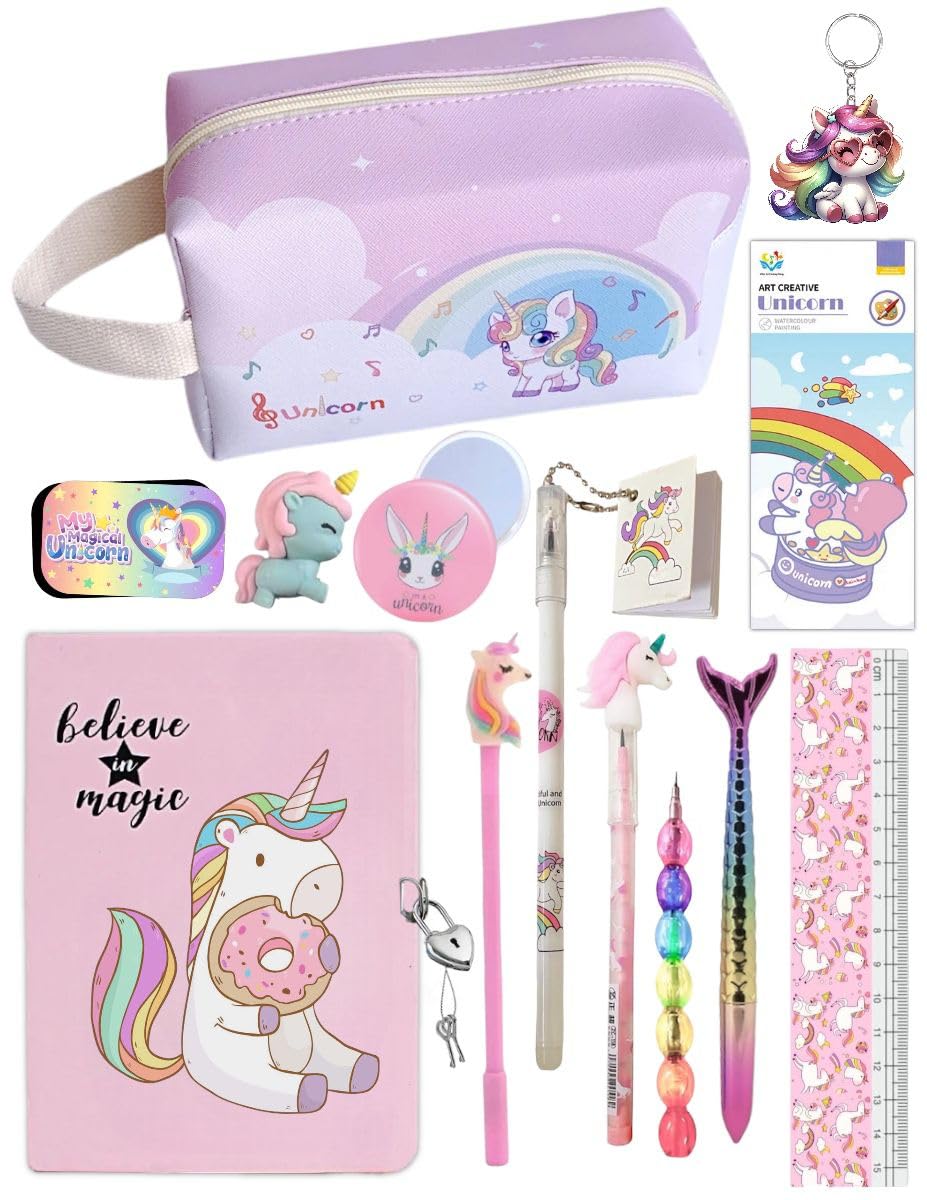 Le Delite Combo Gift Pack of 13 Items Lock Diary with Big Size Utility Pouch Kuromi Unicorn Stationery Set for Girls, Return Gifts for Kids, Cute Fancy Stylish Stationery Items (unicorn-13 Items) (B0DGNF8MNZ) Amazon Price History, Amazon Price Tracker