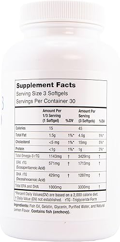 Miniatura 3 de Oasis Tears ON3000 Omega 3 Aceite de pescado 3000 mg DHA y EPA Suplemento dietético | 90 cápsulas blandas | Sin OMG, sin gluten, sin lácteos