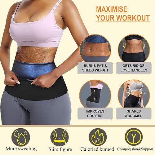 Miniatura 3 de SLMLEES - Faja reductora de cintura para mujer, cinturón de sauna sin neopreno, cinturón adelgazante de sauna