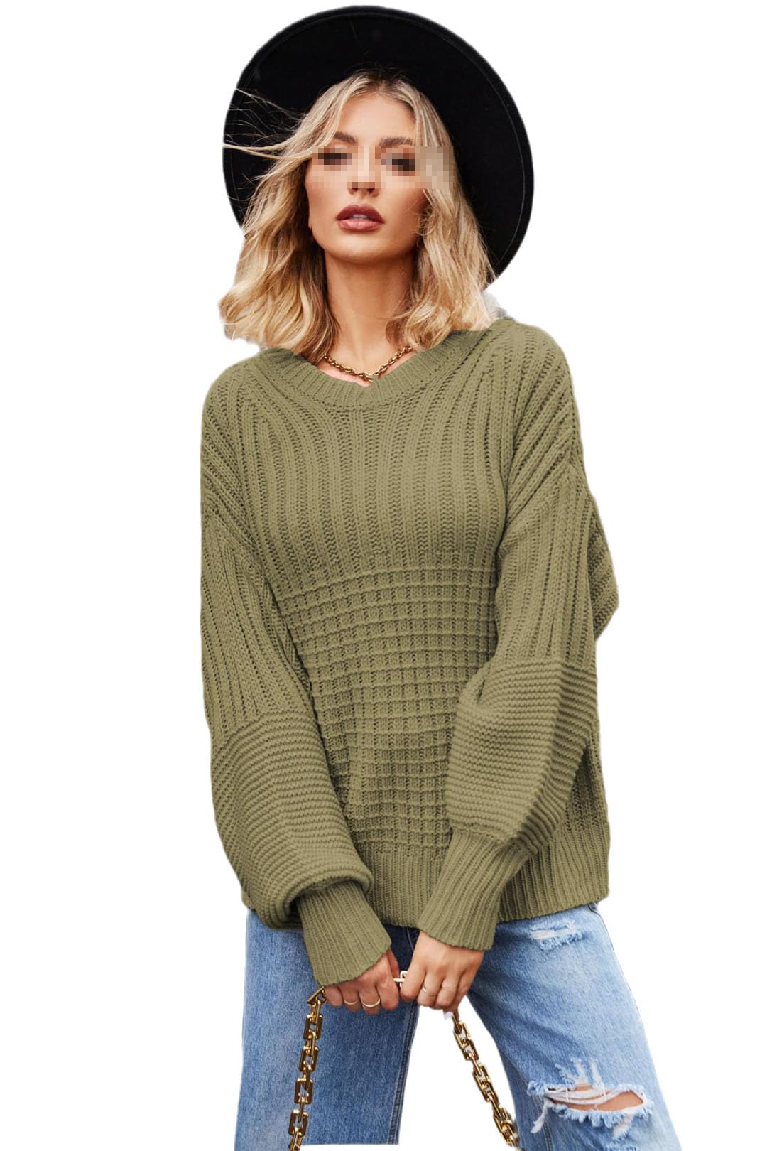 Vogrtcc Top da Donna A Maniche Lunghe Girocollo in Maglia Pullover Allentato Maglione da Donna