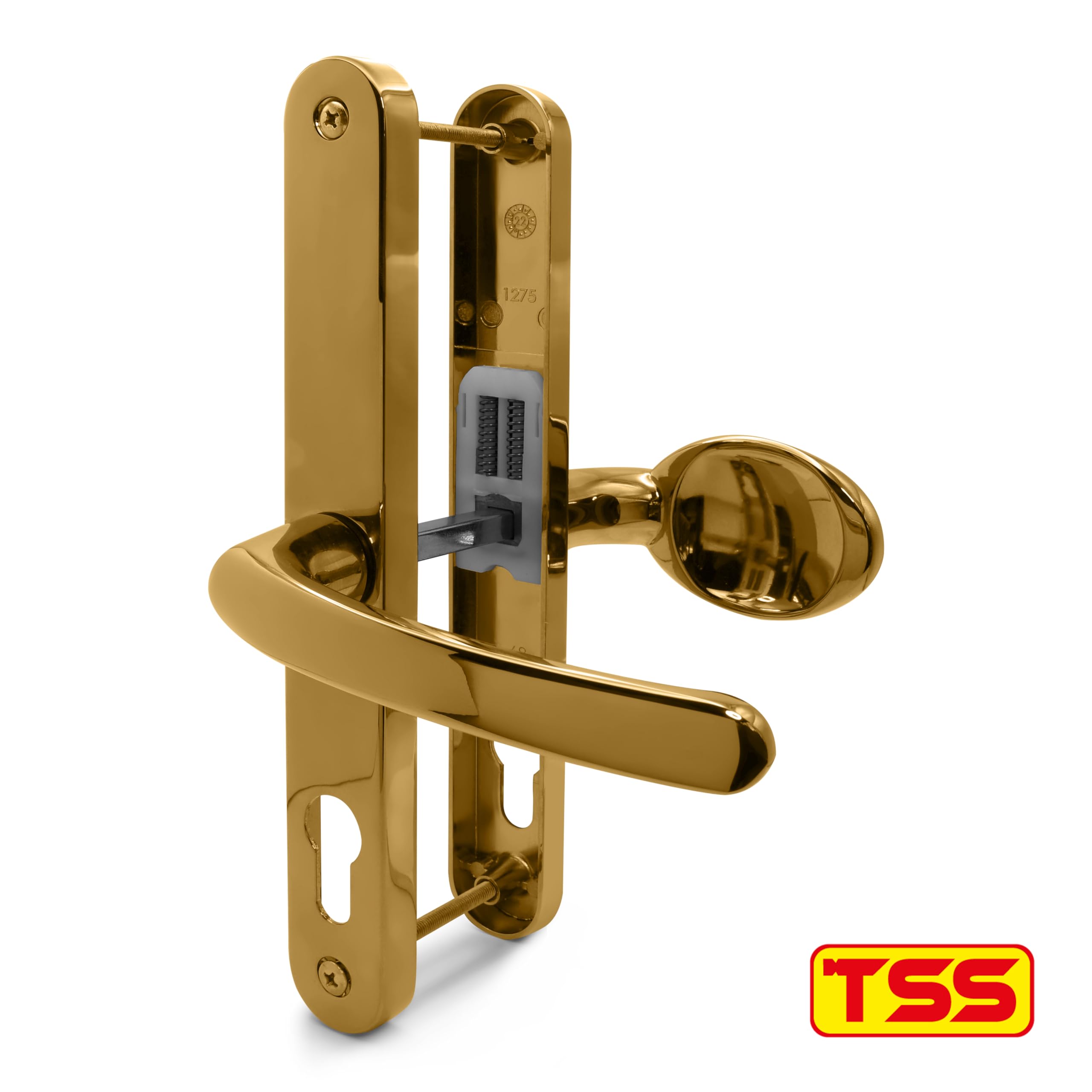 TSS Polished Brass UPVC Door Handle Pair Set including Lever and Pad, Suits Fullex Locks, Sprung, 68mm PZ (Centres) - Image 4
