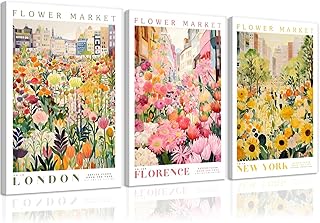 Ovczax Framed Flower Market Wall Art, Colorful Flowers Canvas Wall Decor, Travel Poster Decorative Picture Set - 3, Suitable for Living Room Bedroom Dining Room 24" x 16"
