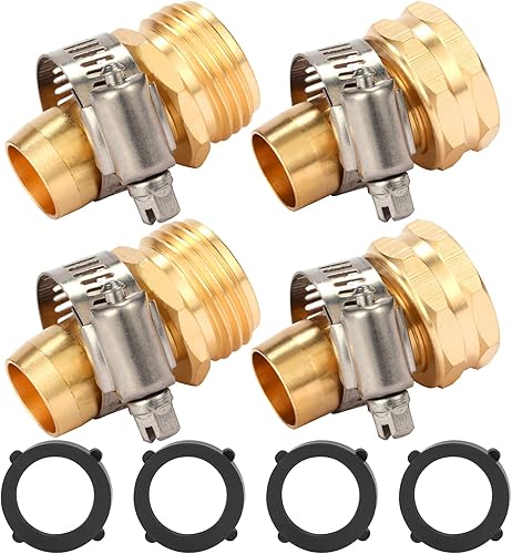 Miniatura 4 de Sanpaint, Conector de reparación de manguera de jardín de latón con abrazaderas, apto para manguera de jardín de 34 o 58 pulgadas, juego de 2