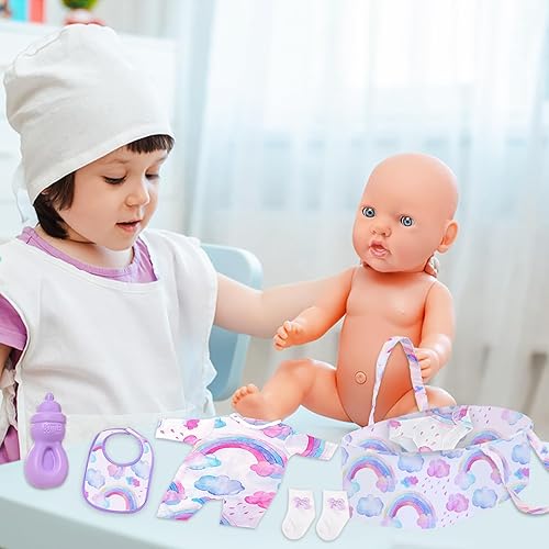 Miniatura 6 de Ecore Fun 8 piezas de ropa de muñeca de bebé Reborn con moisés para muñeca de bebé de 17 a 22 pulgadas, ropa de muñeca de bebé arco iris, accesorios