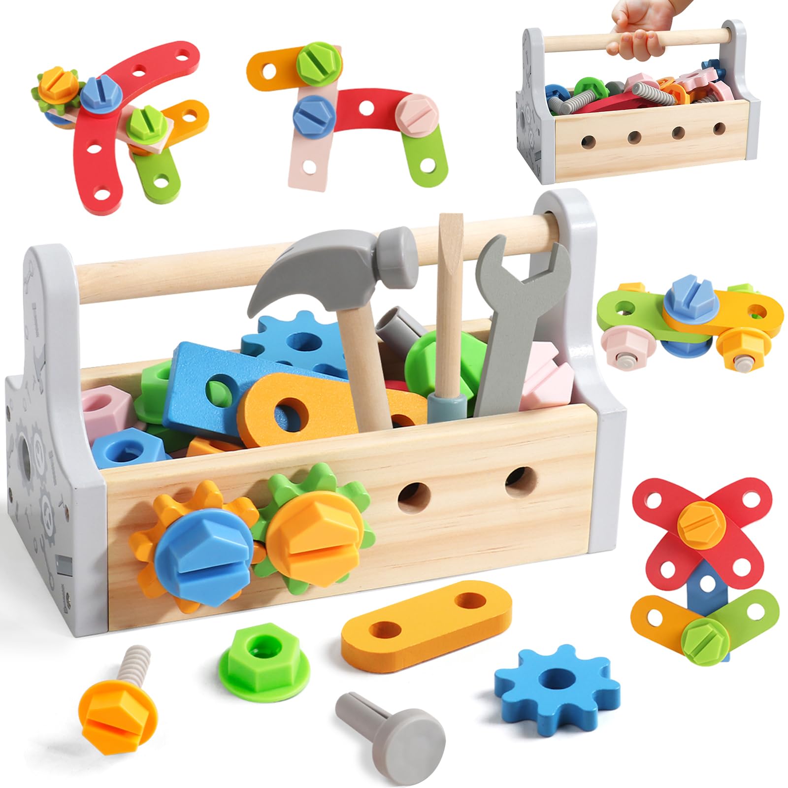TONZE Wooden Tool Set Montessori Construction Toys
