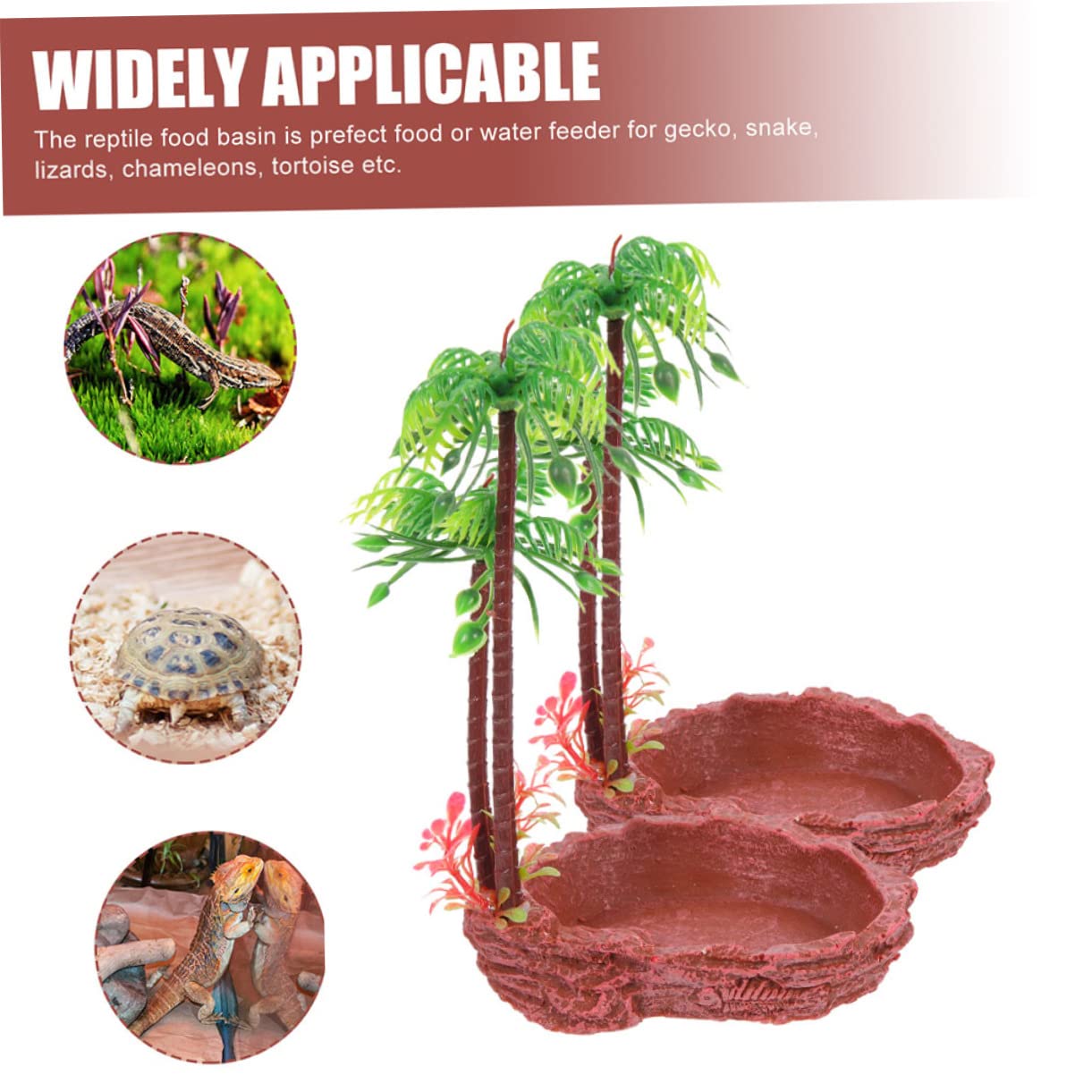 COLLBATH 2Pcs Natural Reptile Dish Safe Resin Bowls for Reptiles Water Snack Accessory for Lizards Turtles Snakes Terrarium Decor