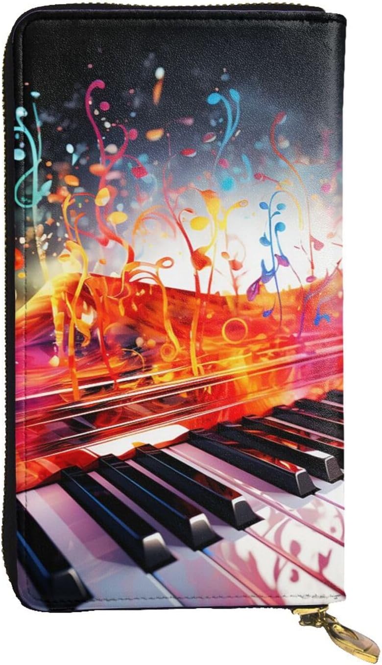 Colorful Piano Keyboard Music Note Leather Wallets for Women Men, RFID Blocking Large Capacity Credit Card Holder with Zipper Ladies Phone Clutch Handbag Travel Purse Gifts for Birthday