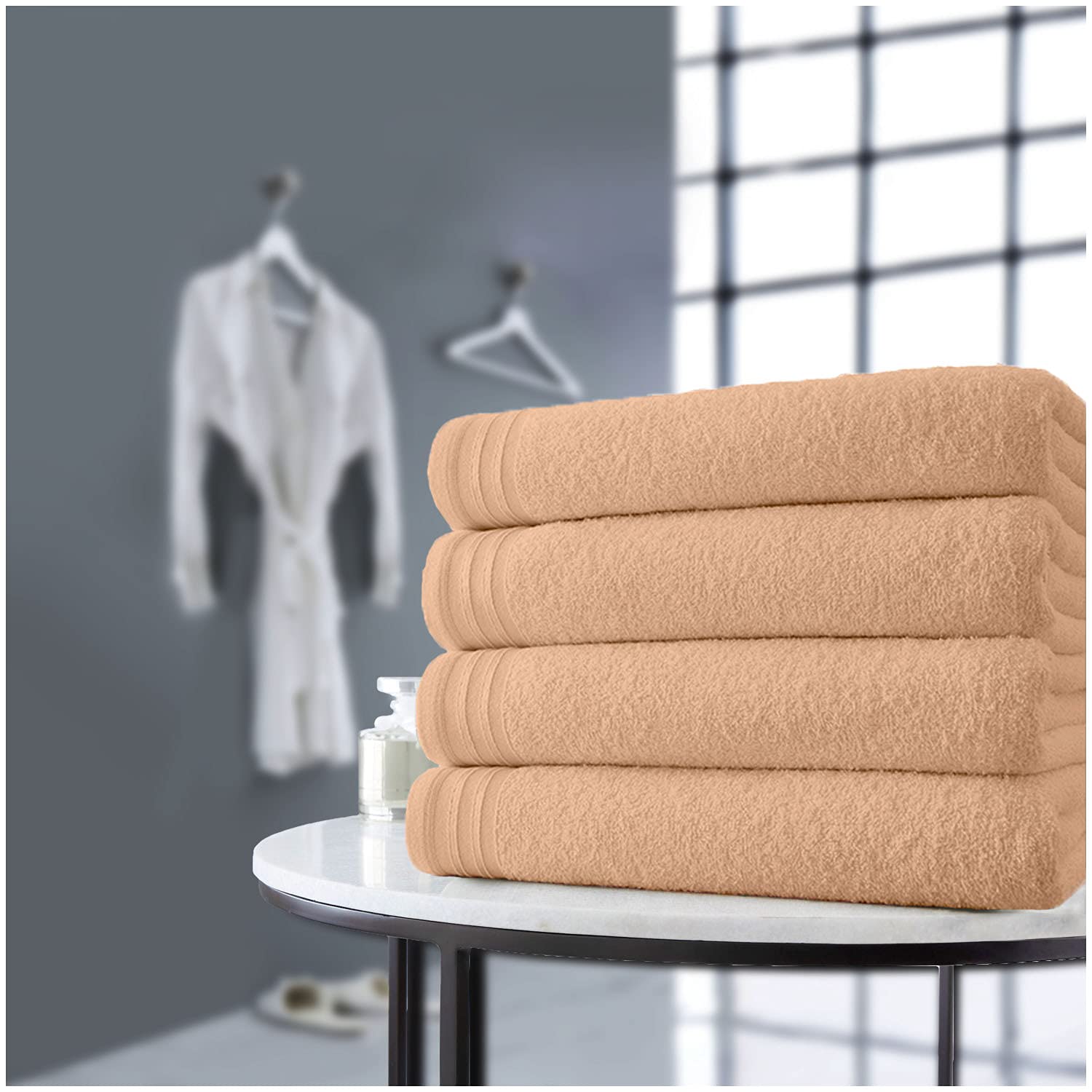 GC GAVENO CAVAILIA Pack of 4 Bath Sheets, 100% Egyptian Cotton 500 GSM Towels, Highly Absorbent Quick Dry Bathroom Towel Set, Peach, 75x135