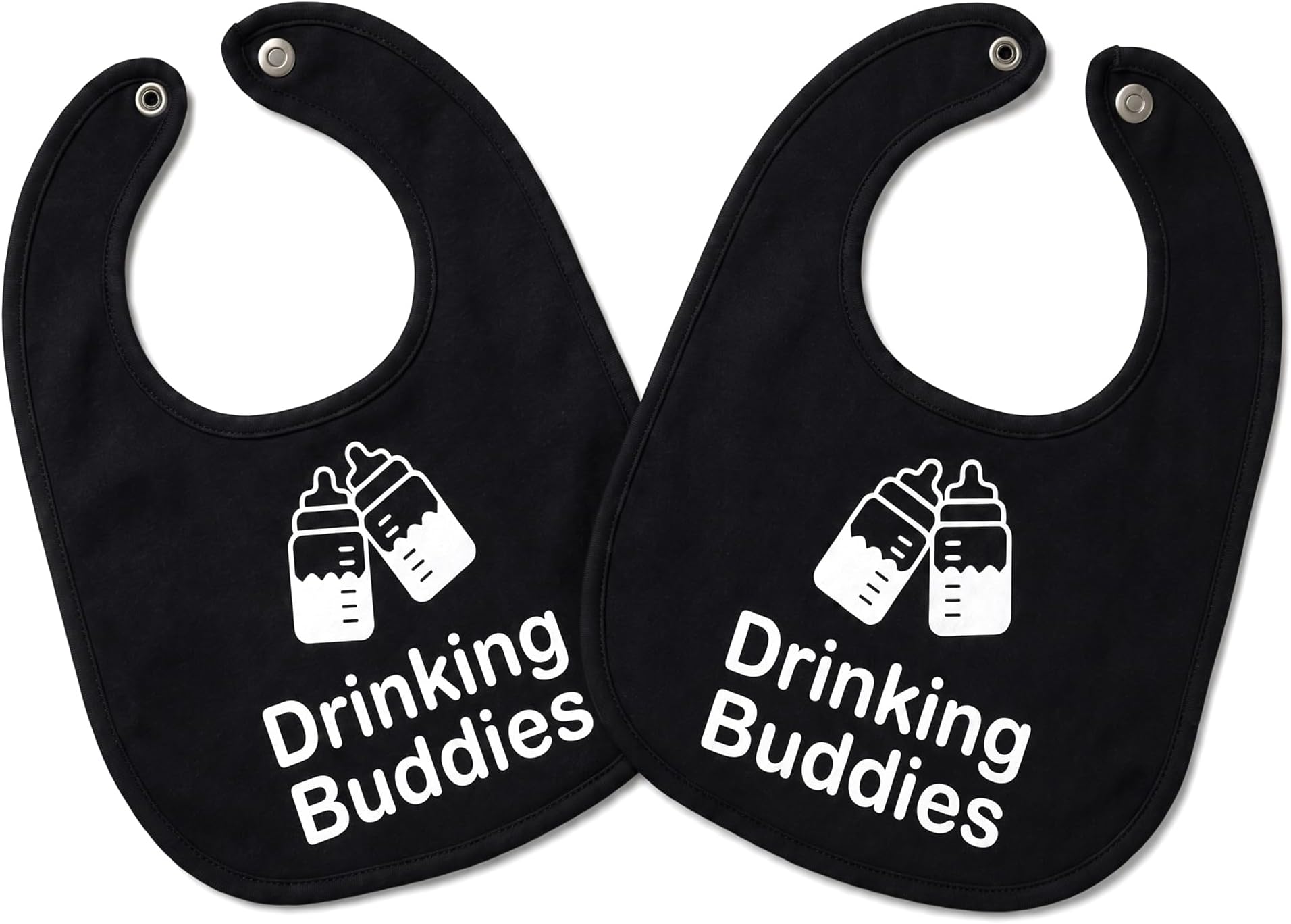 100% Cotton Drinking Buddies Twin Bibs Sets for Babies, Black