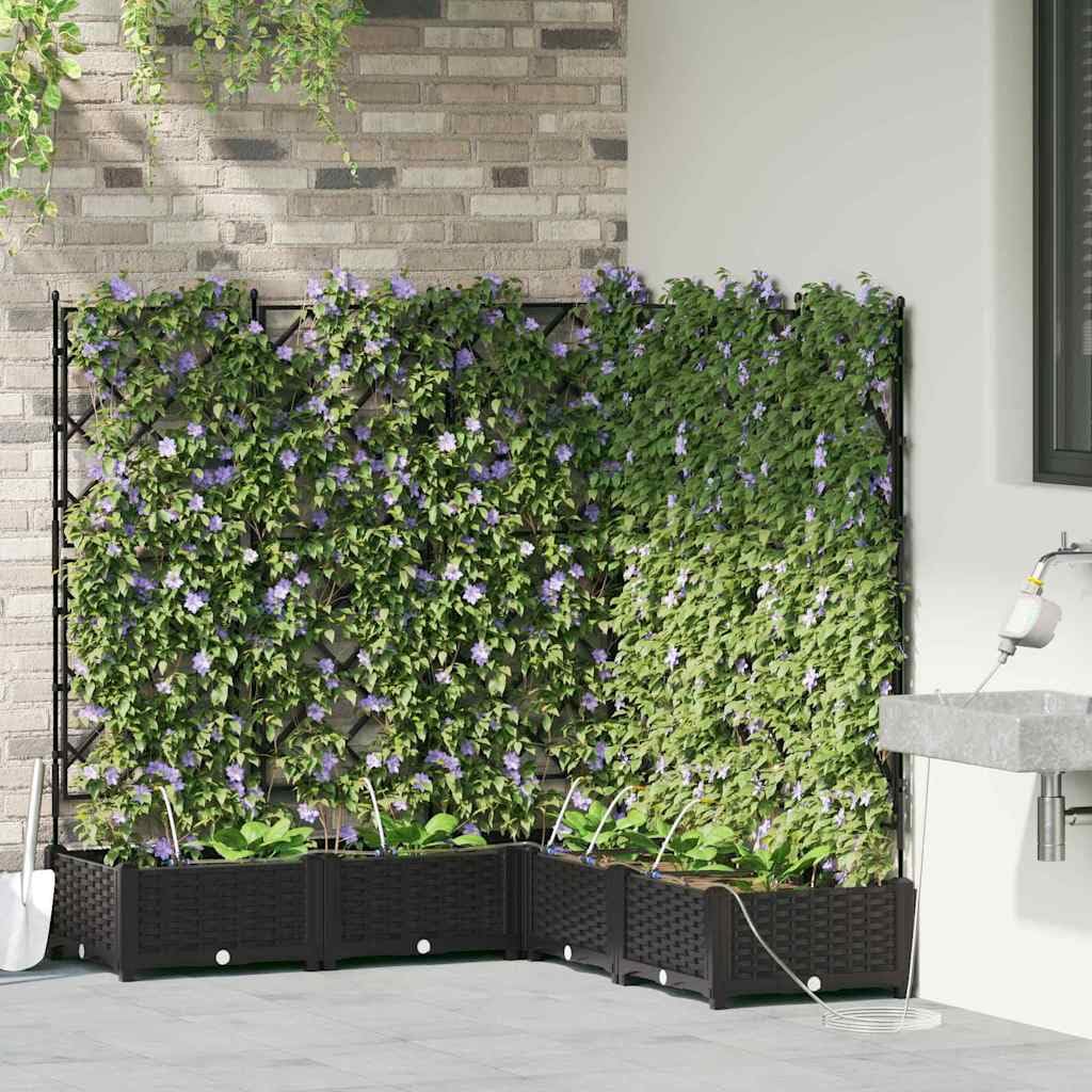 Garten-Pflanzgefäß aus schwarzem Stahl 5-teiliges Set 120x120x126 cm mit Bewässerungssystem für Balkon, Terrasse, Hochbeet und Blumenkasten ideal für Outdoor Pflanzenpflege