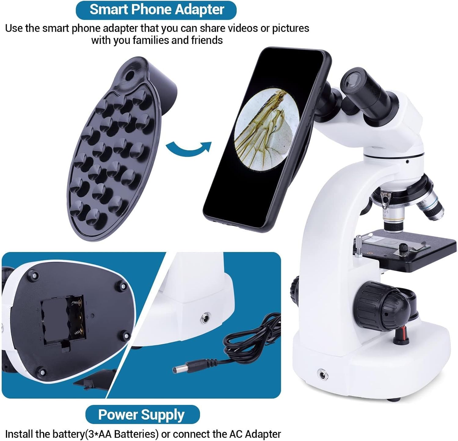 Binocular Compound Microscope,6000/10000/15000X Lab Microscope,with 30 Specimens + Mobile Phone Holder School,for Home Lab Microscope,10000X