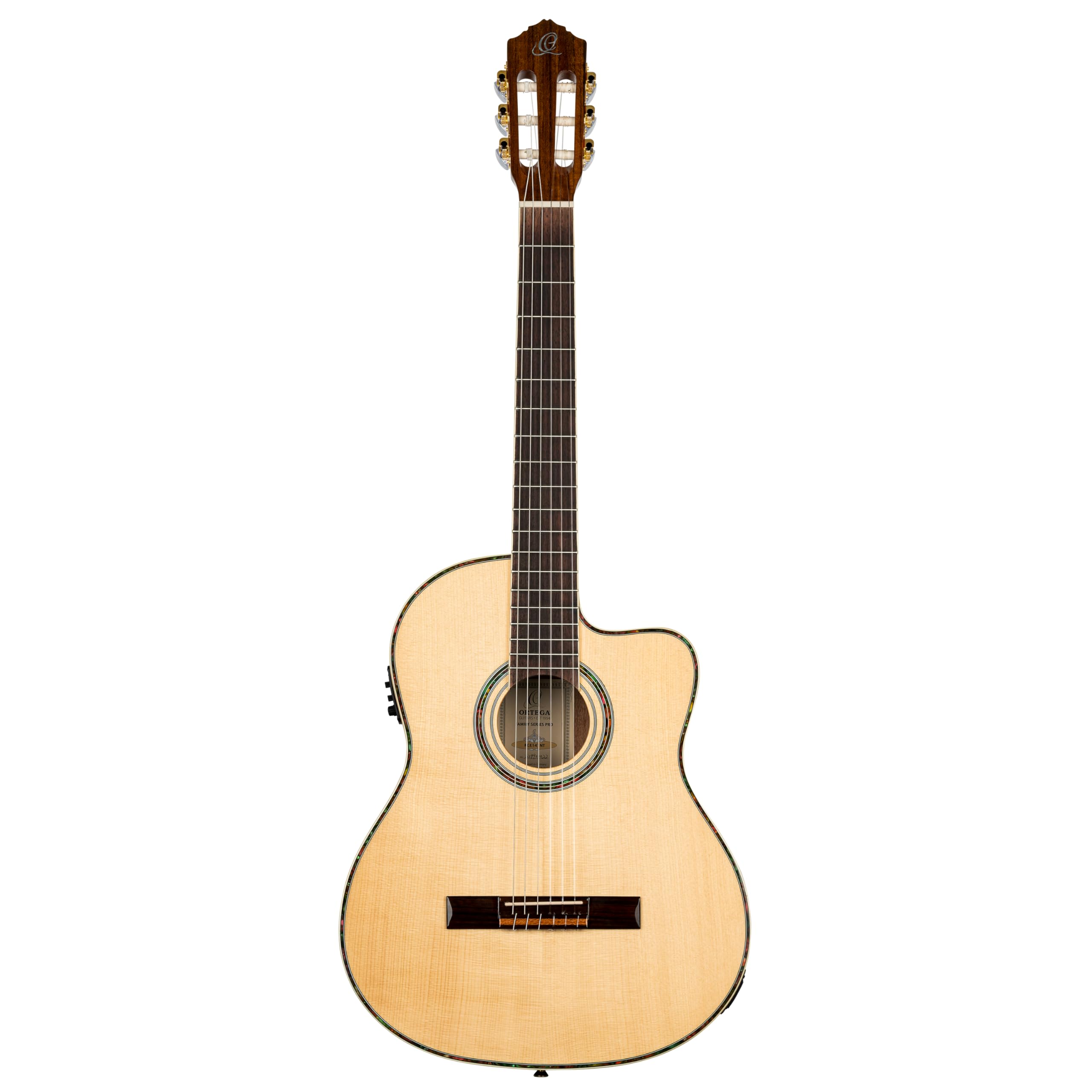 Ortega Guitars Family Series Pro - Guitarra de concierto de tamaño completo (electroacústica, abeto y caoba, incluye funda (RCE141NT)