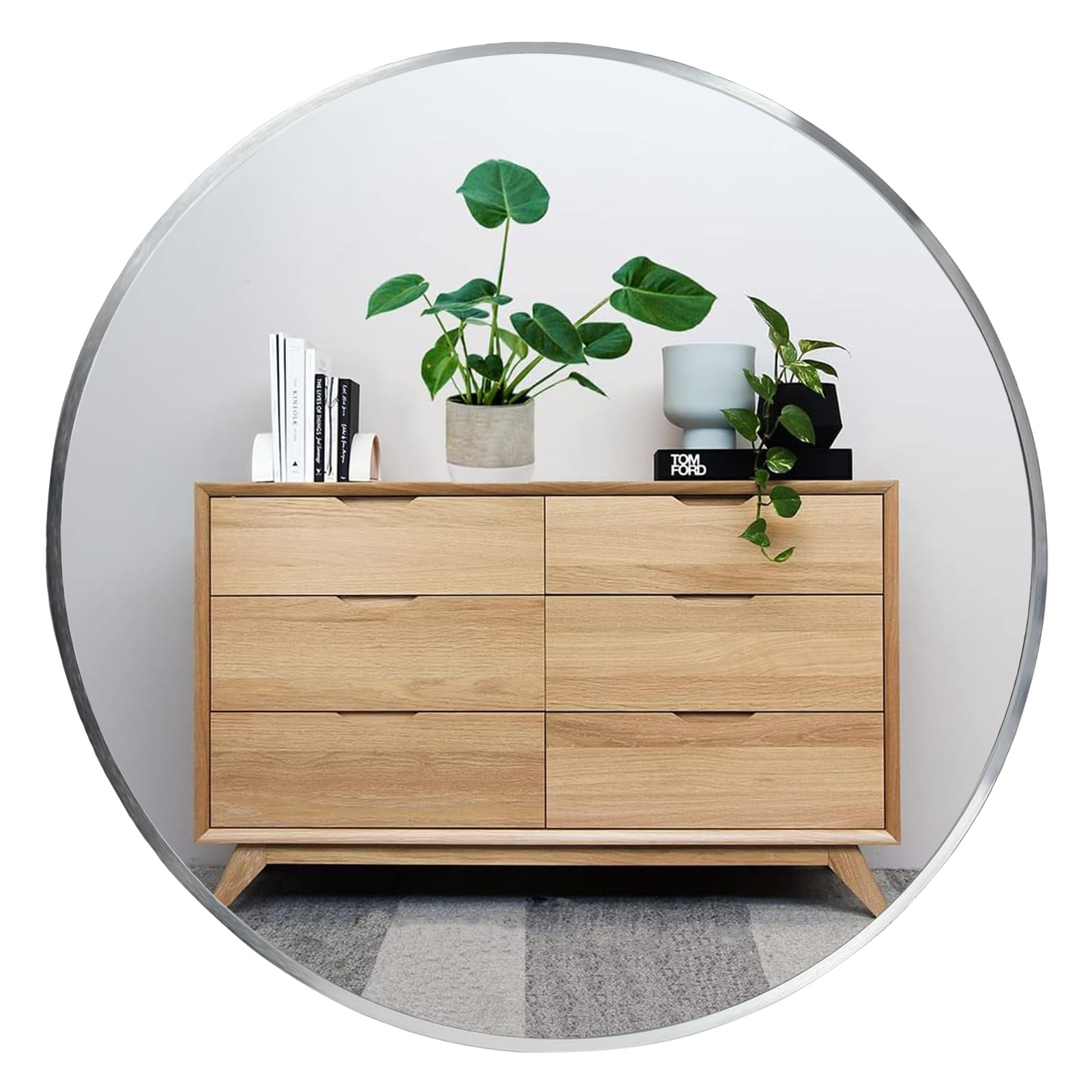Oruii Round Mirror, 22 inch Silver Circle Mirror,Bruhsed Nickel Metal Frame