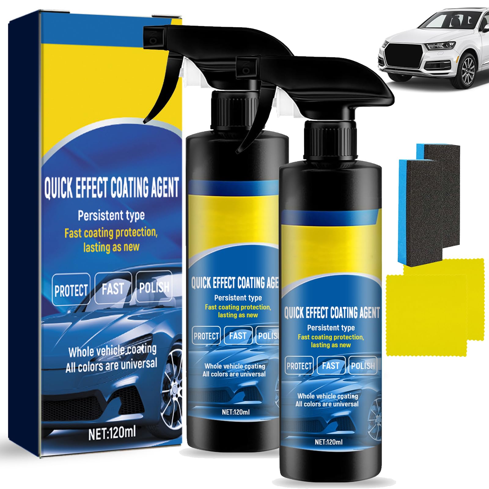 2PCS Rapid Ceramic Coating Spray Hydrophobic,Advanced Quick-Acting Coating Agent Spray,3 in 1 High Protection Quick Effect Coating Agent,Car Renewal Wax for shine and protection (2 * 120ml) ﻿