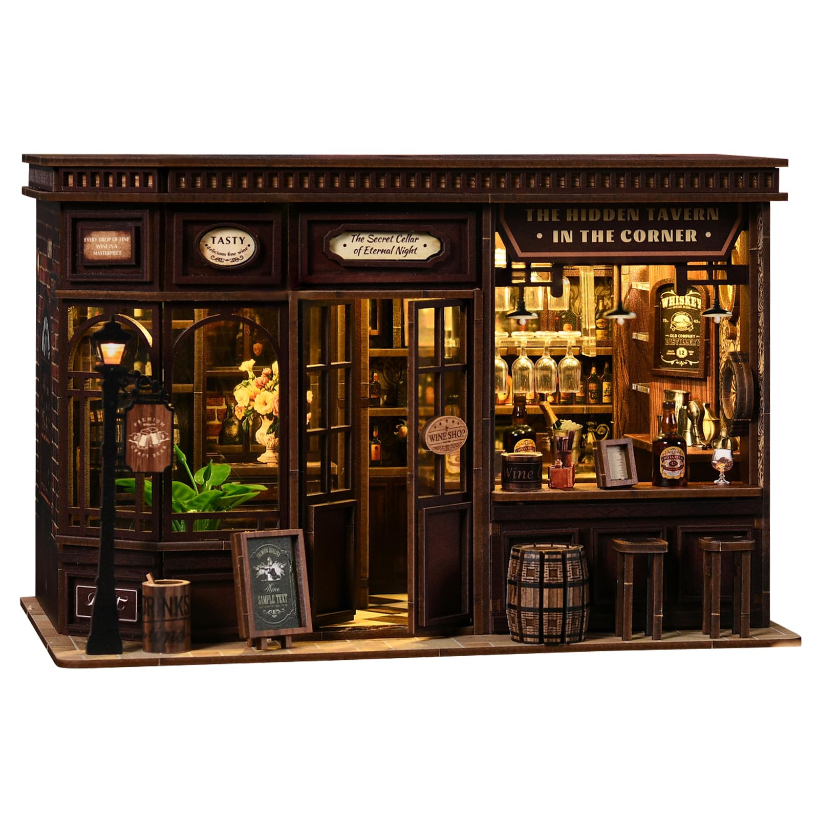 Wooden Booknook, Diy 3D Book Nook con Luce LED e Coperchio Antipolvere Decor, Piccola Taverna Kit Diorama Regali Adatti per gli Adolescenti (Negozio di Pozioni Magiche) (Piccola Taverna)