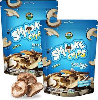 Terraland Shiitake Chips - Sea Salt, Crispy & Crunch Mushroom Snack, Non GMO, Vegan, Topping for Salads and Soups 2.12oz Bag - Pack of 2
