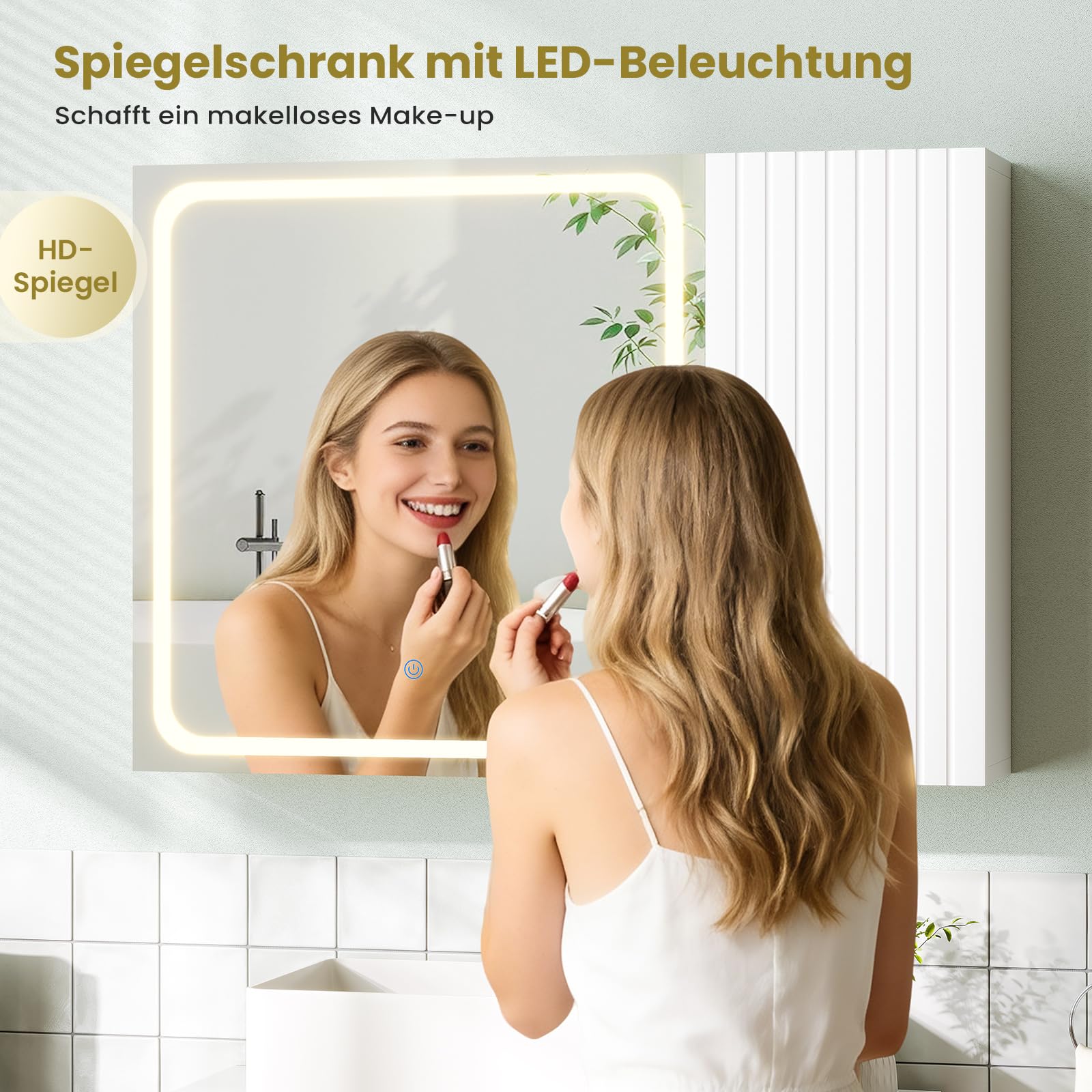 Armoire Murale Salle de Bain avec Éclairage LED et Miroir HD, Armoire de Toilette avec Étagères Réglables, 3 Températures + Intensité Réglable, Meuble de Salle de Bain, Blanc 16 x 60 x 80 cm