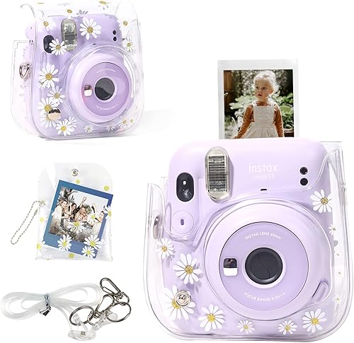 CAIYOULE Funda para cámara Fujifilm Instax Mini 1211 con correa ajustable para el hombro y mini bolsa de almacenamiento de fotos (margarita