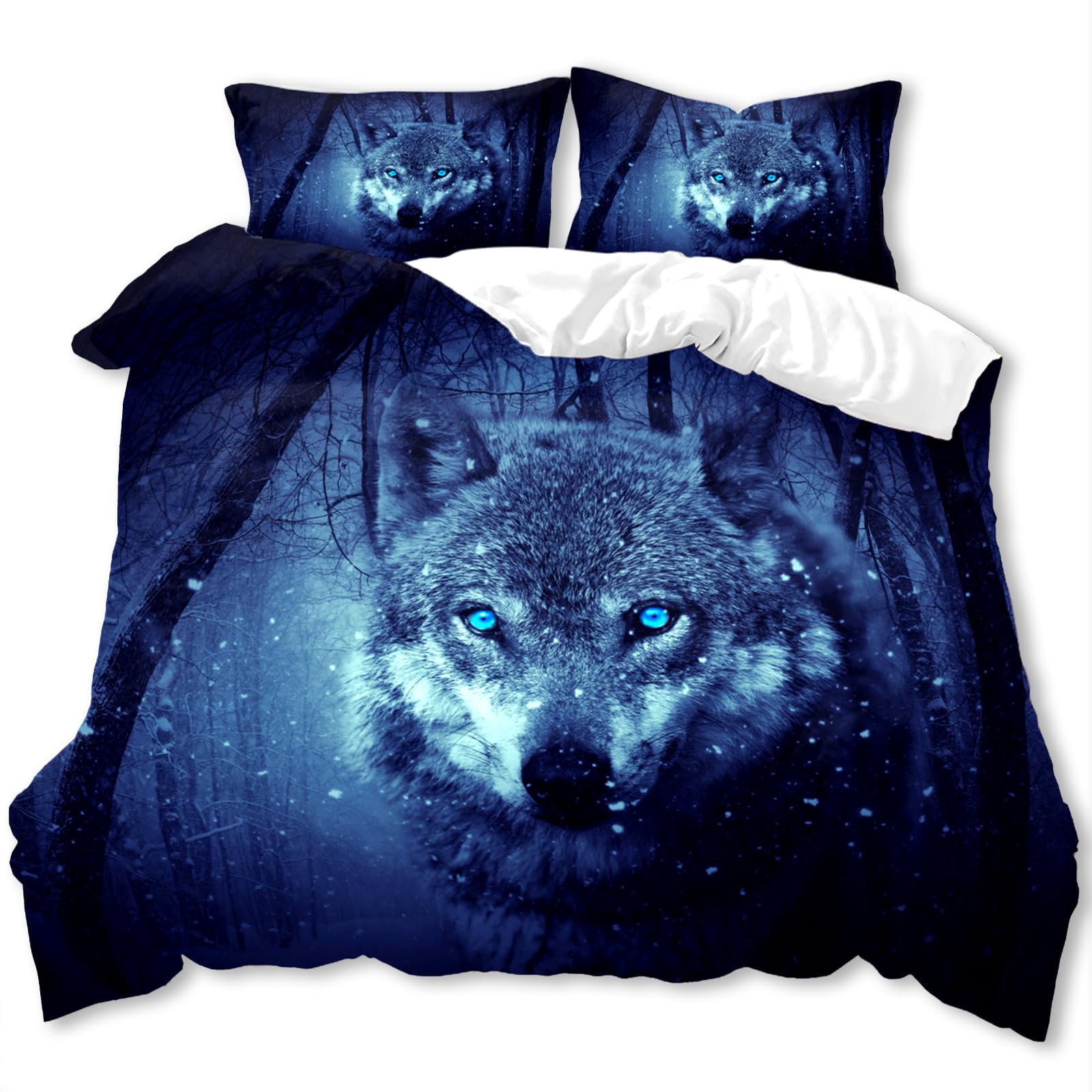 Set Biancheria da Letto Lupo 135x200 3D Animale Lupo Copripiumino con Federe Ragazzo Ragazza Decorazione per Camera da Letto Motivo Lupo Biancheria da Letto (Lupo 3,200 x 200 cm)
