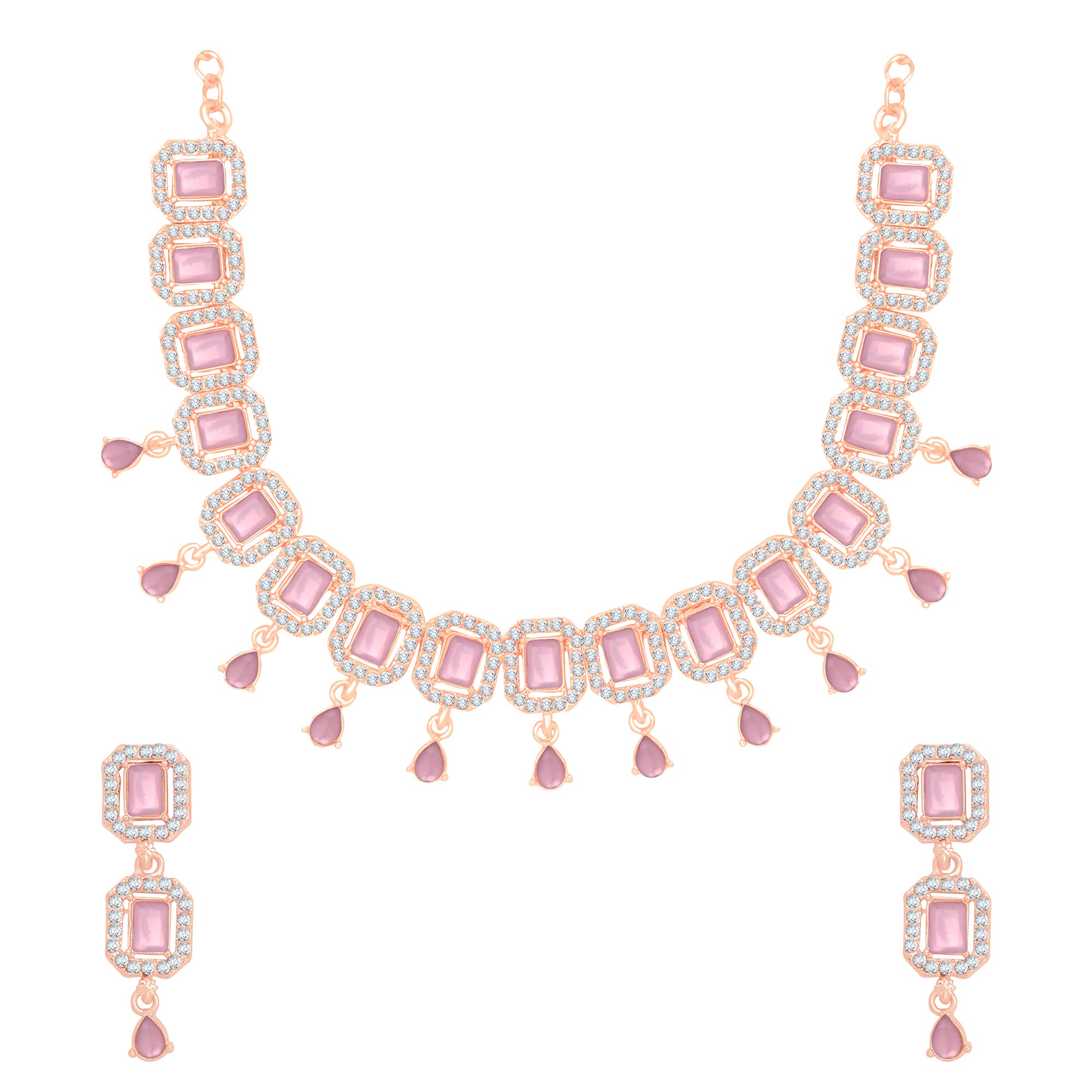 Atasi International Rose Gold Plated Pink Cystals Necklace with Earrings for Women - Jewellery Set for Party, Wedding, Engagement (RGP5505) (B0BZL185B7) Amazon Price History, Amazon Price Tracker