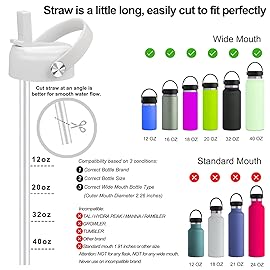Straw Lid for Hydro Flask Wide Mouth Water Bottles, Top Lids with Straw Compatible with Hydro Flask 32 40 oz, Replacement Cap Wide Mouth Straws Flip Lid Flex Handle (White)