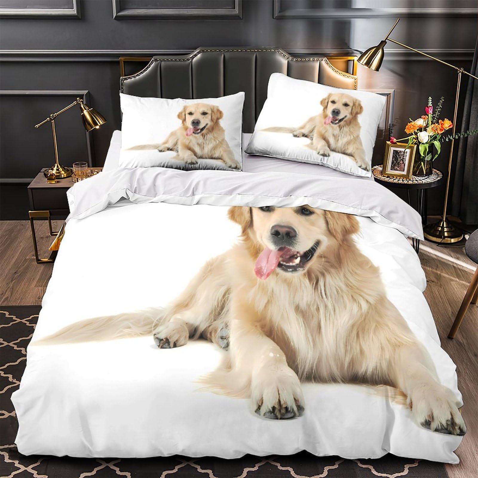 Housse de couette Golden Retriever 140x200 microfibre avec parure lit 3D