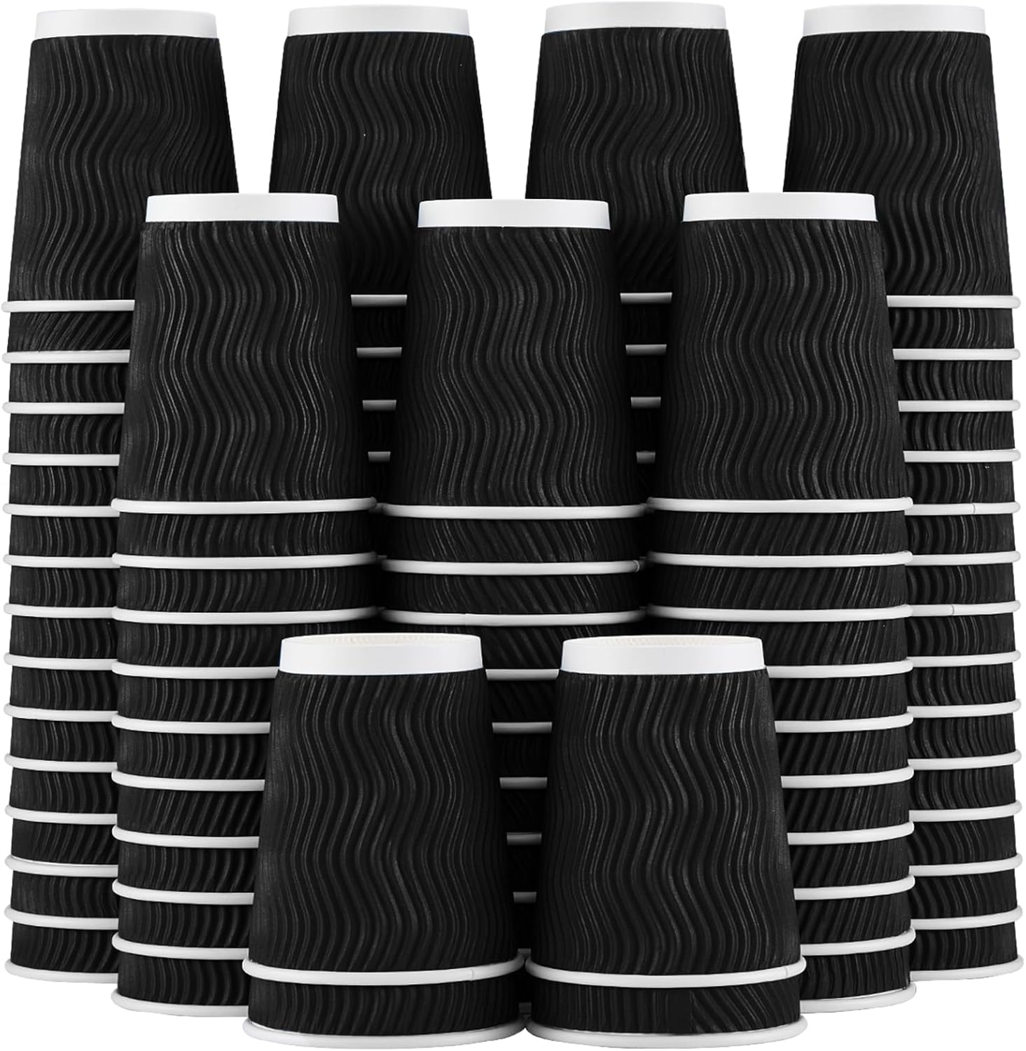 Lamosi Disposable Coffee Cups 8 oz 100 Pack, Paper Coffee Cups 8 oz for Hot Drinks or Cold Beverages, Insulated Corrugated Ripple Wall Cup for Office, Cafe, Home or Travel
