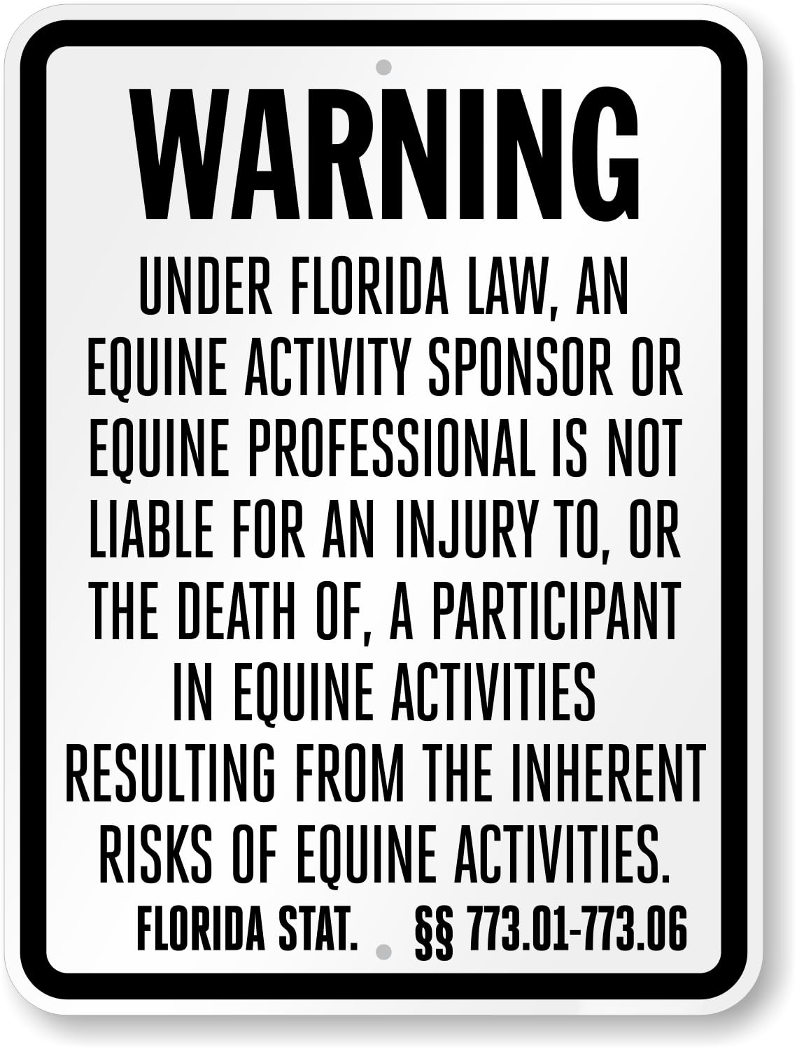 Florida Equine Activity Liability Sign, Local Horse Related Risk Exemption Metal Sign 12x8 Inch