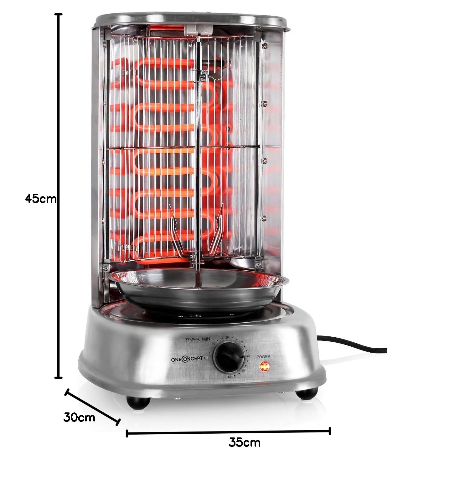 oneConcept Kebap Master - Dönergrill, Hähnchengrill, Gyrosgrill, Vertikalgrill, Drehgrill mit Drehspieß, Elektro-/ Tischgrill für zu hause, max. Leistung: 1800 W, 360° Hitzeverteilung, silber