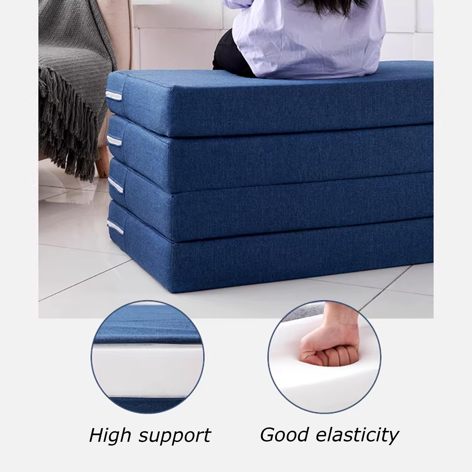 Colchón de dormir plegable de espuma viscoelástica, colchón de piso de 4 pliegues, sofá cama de invitados con funda extraíble lavable, colchón plegable para camping, caravanas y viajes