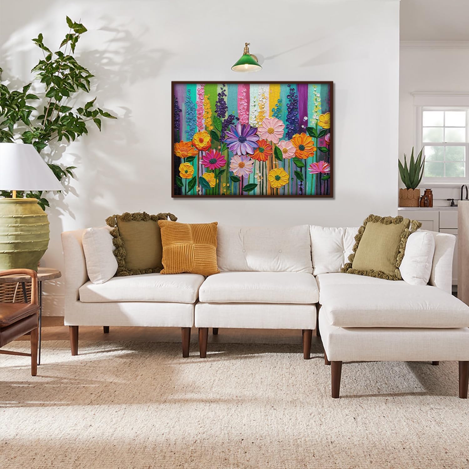 Rainbow Floral Puzzles for Adults 1000 Pieces, Colorful Spring Wildflower Garden Flower Jigsaw Puzzle Oil Painting, Difficult Hard Art Plant Puzzle as Home Wall Decor